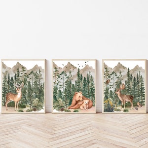 Woodland nursery decor Woodland animal prints Nursery wall art Adventure theme nursery Mountain Forest tree nursery print printable wall art