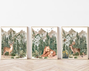 Woodland nursery decor Woodland animal prints Nursery wall art Adventure theme nursery Mountain Forest tree nursery print printable wall art