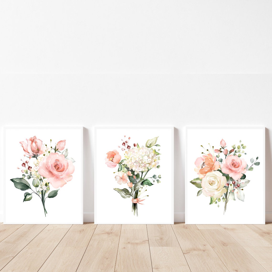 Set of 3 Pink Roses Print Blush Pink Flowers Wall Art Pink Flower Print ...