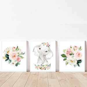 Baby elephant nursery print Blush pink nursery decor Elephant wall art Baby girl nursery shower gift Blush pink wall art Elephant printable