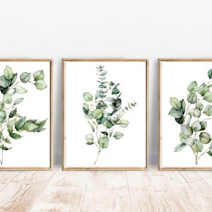 Watercolor Eucalyptus prints set of 3 Modern home decor Botanical print Sage green wall art Plant poster Eucalyptus wall art Greenery sign