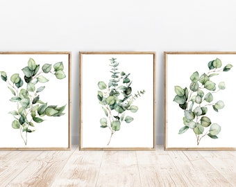 Watercolor Eucalyptus prints set of 3 Modern home decor Botanical print Sage green wall art Plant poster Eucalyptus wall art Greenery sign