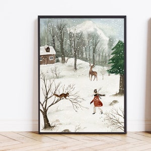 Winter prints download Winter printable Rustic holiday decor Vintage Christmas print Winter decor Home decor gift idea Snow scene wall art