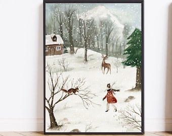 Scarica stampe invernali Stampa invernale Decorazioni natalizie rustiche Stampa natalizia vintage Decorazioni invernali Idee regalo per la casa Arte murale con scena di neve
