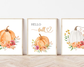Set of 3 fall prints pumpkins prints Fall signs fall printables Fall decor Fall sign Hello fall sign Autumn decor Autumn printable Fall art