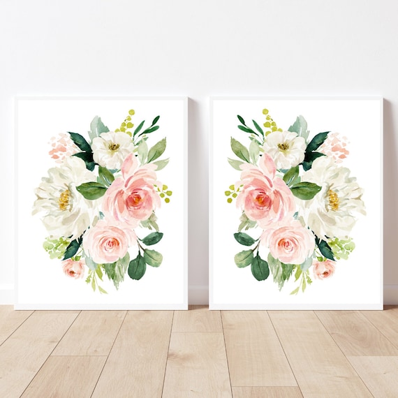 Blush Floral Prints Peonies Flowers Set of 2 Pink Blush Etsy