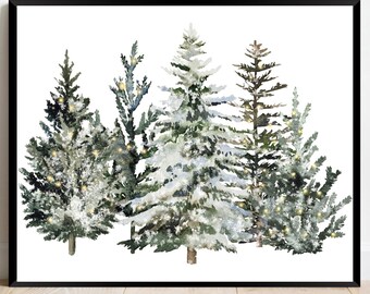 Christmas print Winter print Christmas trees print Winter art prints Christmas printable wall art download Winter wall art Winter decor sign