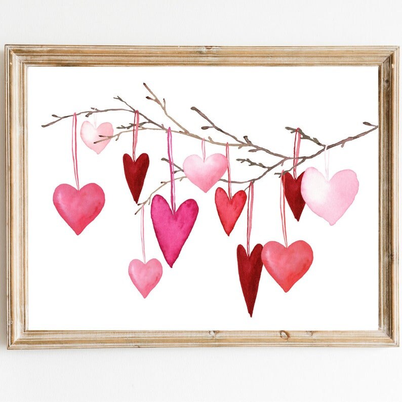 Valentines Day Red Pink Hearts Print Valentine Printable Art Valentine ...