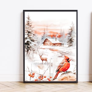 Winter prints Winter wall art Christmas prints Holiday wall art Winter forest print Vintage Winter decor Home decor Snow scene farmhouse art