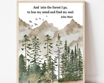 Lámina decorativa con cita de John Muir, lámina imprimible, arte mural, impresión en acuarela, decoración del hogar, regalo para amantes de la naturaleza, lámina con cita inspiradora