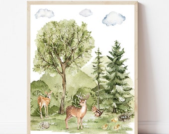 Woodland nursery decor Printable wall art Boys room decor Kids room poster Nursery printable wall art Forest nursery prints digital download
