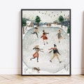Ice skating Winter prints download Winter wall art print Rustic holiday decor Vintage Winter decor Home decor gift idea Snow scene print