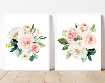 Pink peonies printable wall art Blush floral print Pink floral print Peonies wall prints Set of 2 peonies flowers Pink blush flowers posters