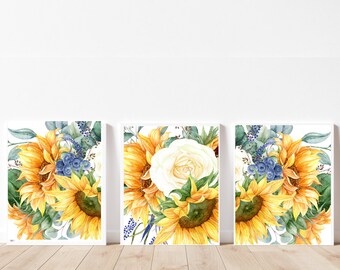 Sunflower print wall art Sunflower print set of 3 Sunflower art print Summer printable wall art Sunflower print download Summer floral print