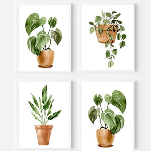 Houseplant prints set of 4 Botanical printable wall art Home decor Farmhouse decor Botanical prints Plant poster Watercolor green art prints