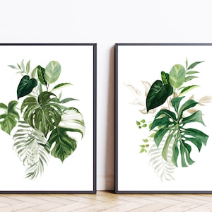 Monstera prints set of 2 Monstera printable Watercolor Monstera print Farmhouse decor Home decor Botanical print Art print Plant poster sign