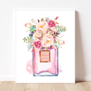 Pink perfume print Pink perfume bottle print Blush pink wall art Fashion printable wall art Blush pink prints Fashion printable download art