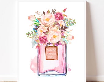 Impresión de perfume rosa Impresión de botella de perfume rosa Arte de pared rosa rubor Arte de pared imprimible de moda Impresiones rosas rubor Arte de descarga imprimible de moda