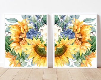 Sunflower print wall art Sunflower print set of 3 Sunflower art print Summer printable wall art Sunflower print download Summer floral print