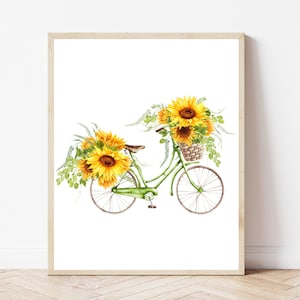 Summer print Sunflower bicycle print Summer wall art Summer printable wall art Summer art print Summer artwork print Summer wall decor sign