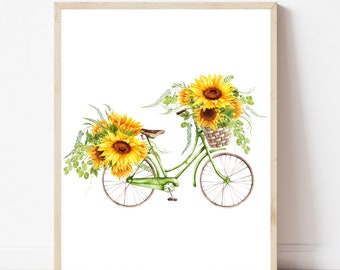 Summer print Sunflower bicycle print Summer wall art Summer printable wall art Summer art print Summer artwork print Summer wall decor sign