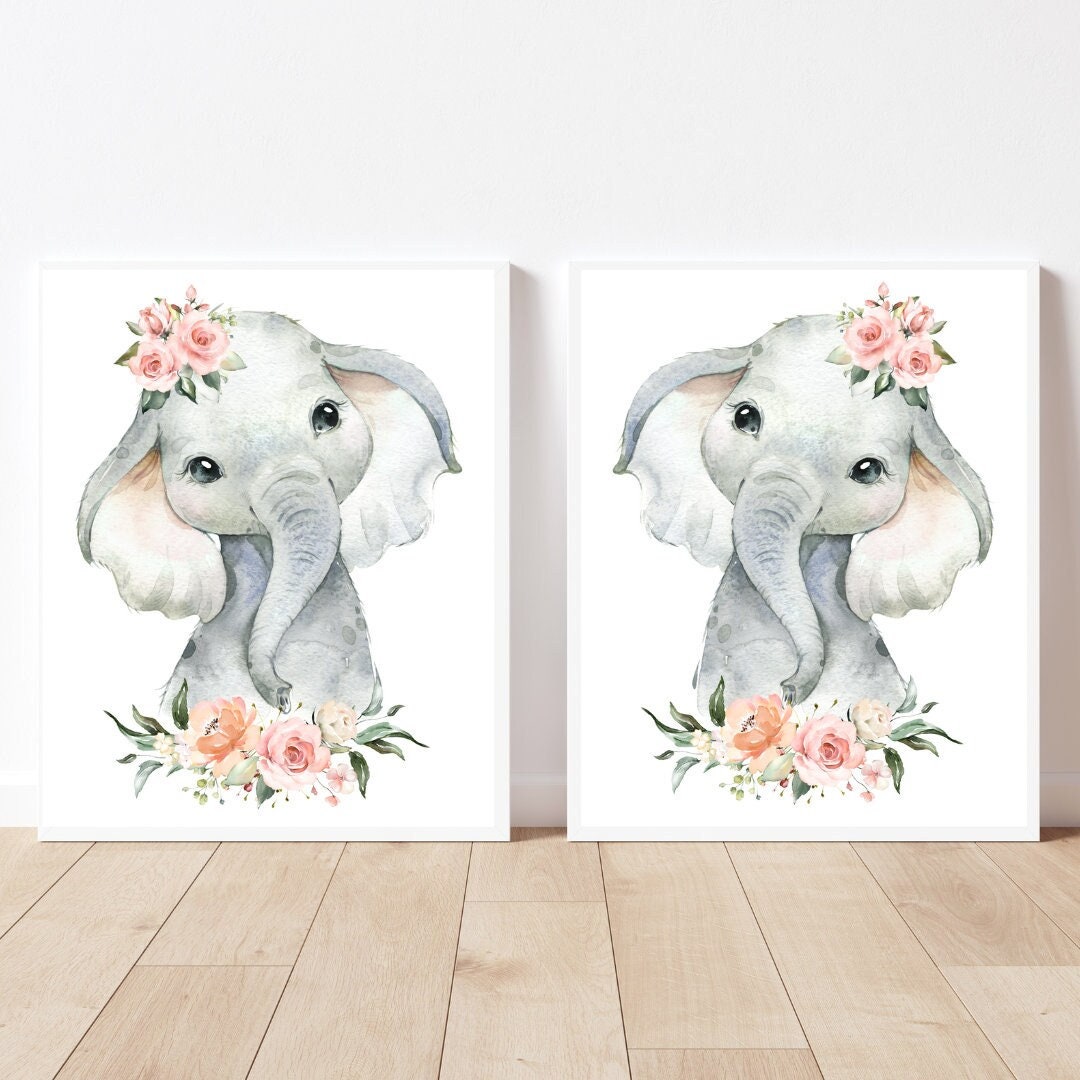 Set of 2 Elephant Nursery Decor Nursery Wall Art Elephant Baby Room Art ...