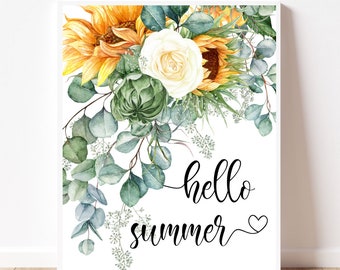 Hello summer print Summer printables Summer printable art Summer art print Summer artwork print Summer wall decor printable instant download