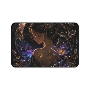 Celestial Moon Desk Mat, Mystical Floral Mouse Pad, Dark Academia Desk Pad, Fantasy Gaming Mouse Pad, Gothic Desk Decor, Lunar Bloom