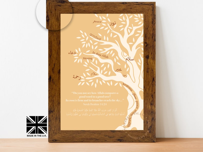 Islamic Wall Art, Surah Ibrahim, Islamic Gifts, Islamic Art Print, Home Decor Rustic Oak Frame