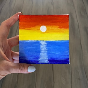 Blue Sunset Painting on Mini Canvas with Easel – Raging Artist