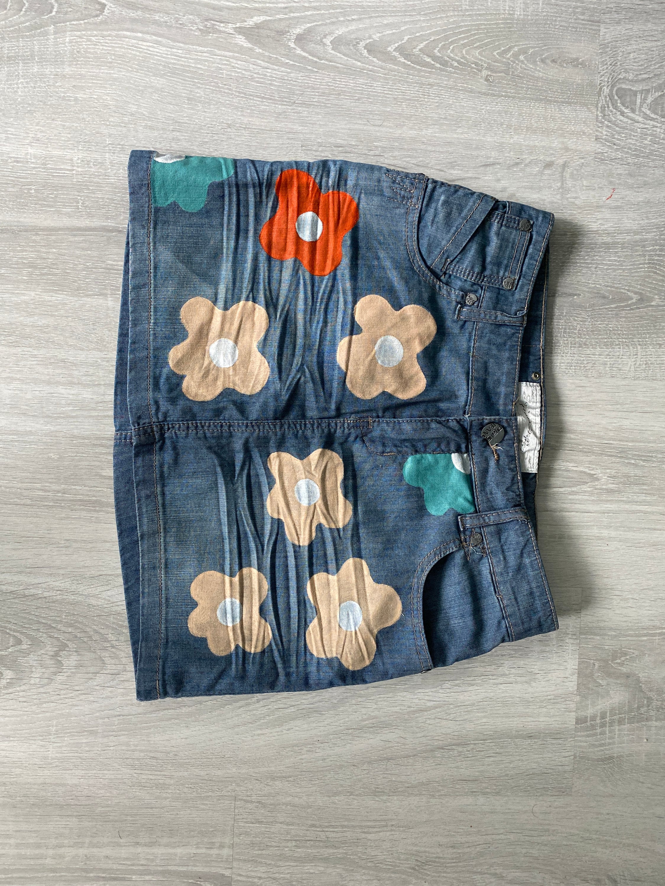 Hand Painted Denim Mini Skirt | Painted Clothes | Floral Skirt - Etsy