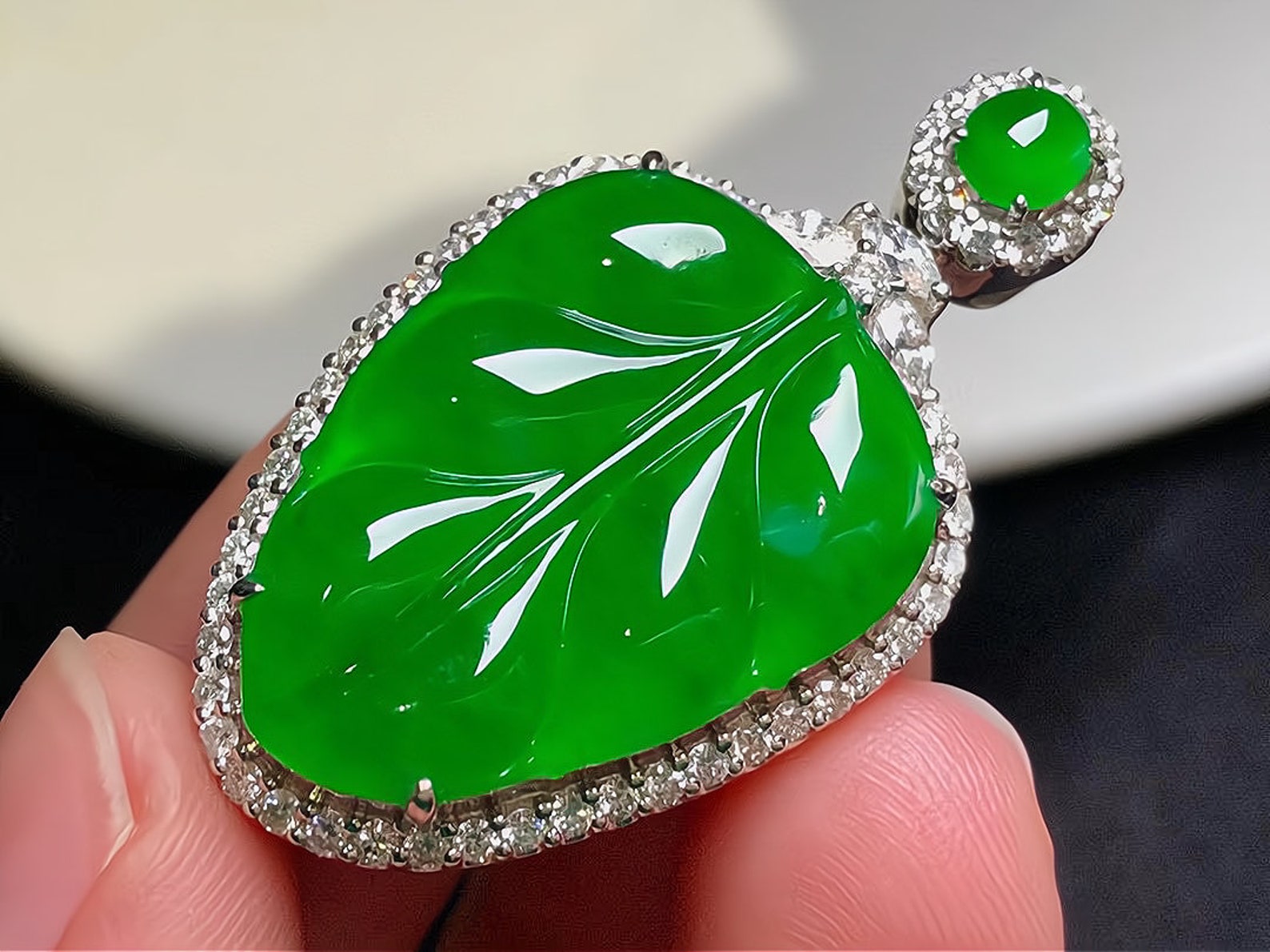 18K gold inlaid jade leaf pendant Necklace Etsy