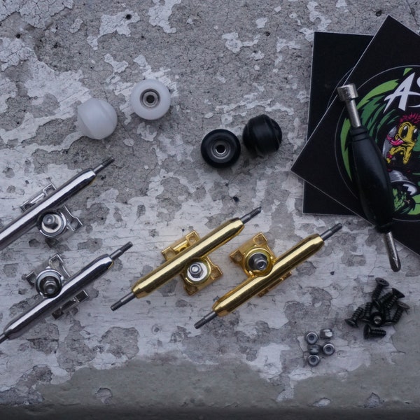 MAKE IT COMPLETE! 34mm Fingerboard Trucks + Wheels + Screws + Tools for First*Try Fingerboards Decks