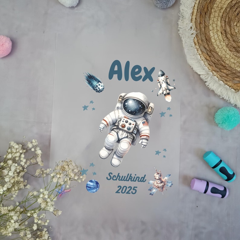 Iron-on image astronaut galaxy for school cone with name / date A4 image 1