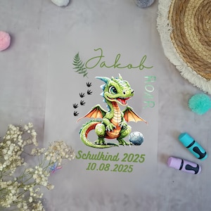 Bügelbild Drache grün für Schultüte mit Namen A4