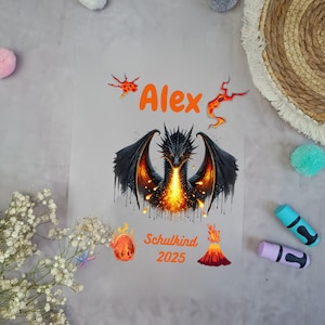 Bügelbild Lava Drache für Schultüte A4 mit  Namen und Datum