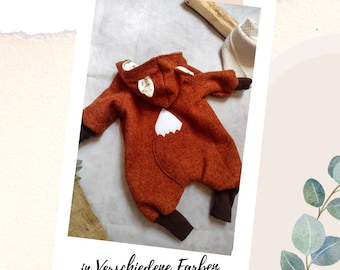 Wool walk overall fox with forest animals cuffs buttons rust red