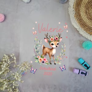 Bügelbild für Schultüte Reh Kitz mit Namen / Datum A4