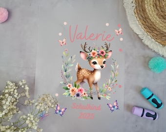 Iron-on image for school cone deer fawn with name / date A4