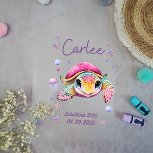 Bügelbild Schildkröte für Schultüte mit Namen A4