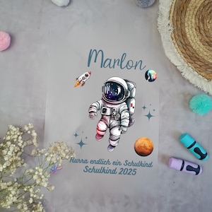Bügelbild Astronaut Weltall für Schultüte mit Namen A4