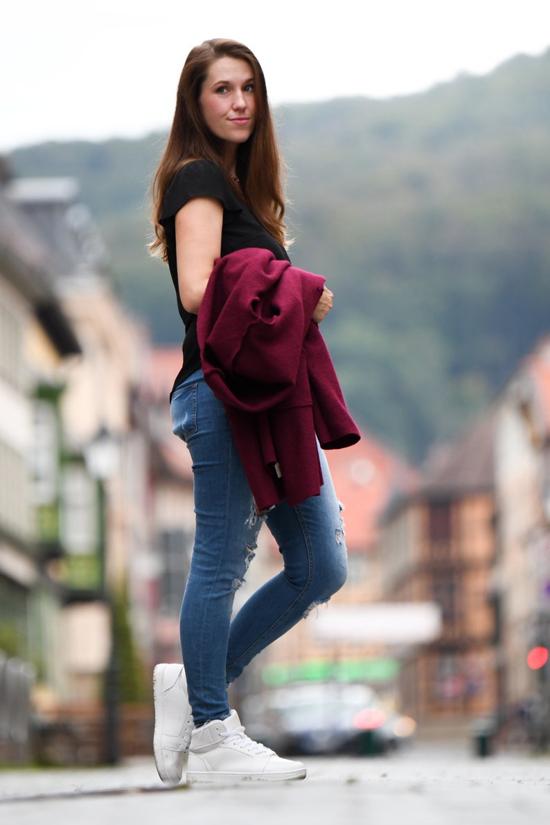 Übergangs Walk Mantel für Damen aus 100% Schurwolle Beere Dunkel Bild 6