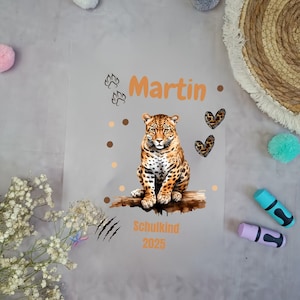 Bügelbild für Schultüte Leopard mit Namen / Datum A4