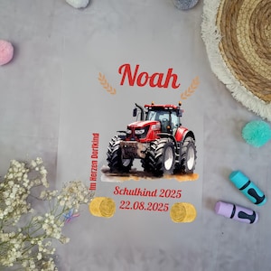 Bügelbild Traktor Rot für Schultüte mit Namen A4