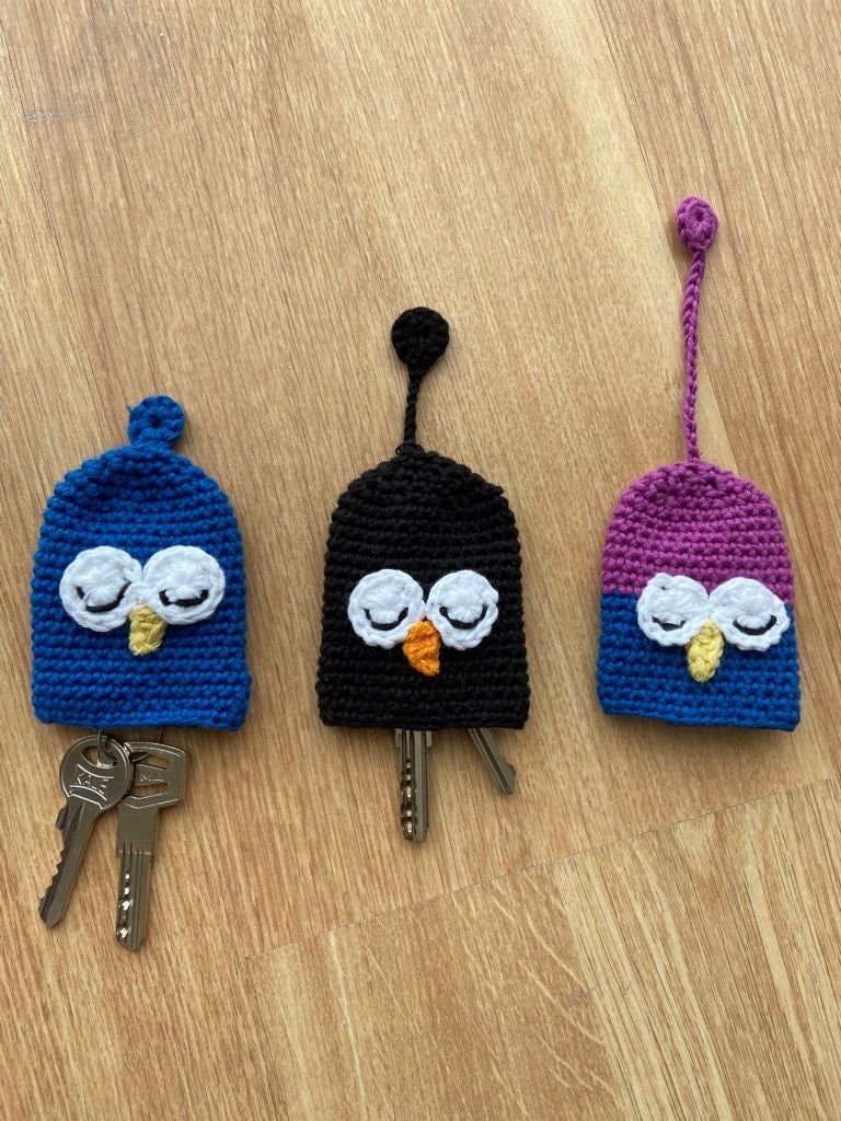 Owl knit keychains in many colors such as black pink blue Etsy