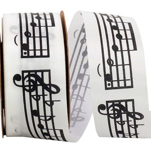 White Black 1-3 8 Inch Sheet Musical Notes Satin Ribbon for Wreaths & Bows