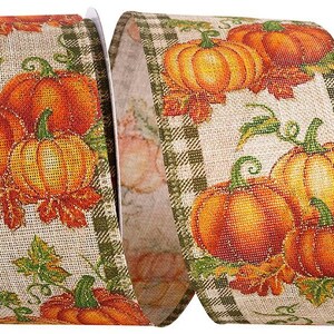 Ruban à carreaux vichy pailleté mousse, bord métallique, 6,35 cm (2-1/2 pouces), motif citrouille