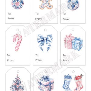 Chinoiserie Christmas Gift Tags | Set of 27 Printable Tags | Blue & White Chinoiserie Holiday | Digital Tags