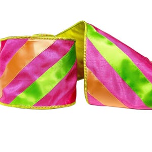 A Sweet Candy Satin Striped Wired Double-Sided Pink Ribbon 4" X 5Y