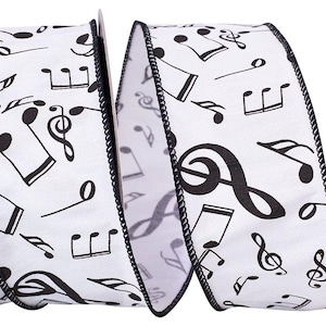 Weiß Schwarz 2-1 2 Zoll Musiknoten Dupioni Wired Edge Band für Kränze & Bögen